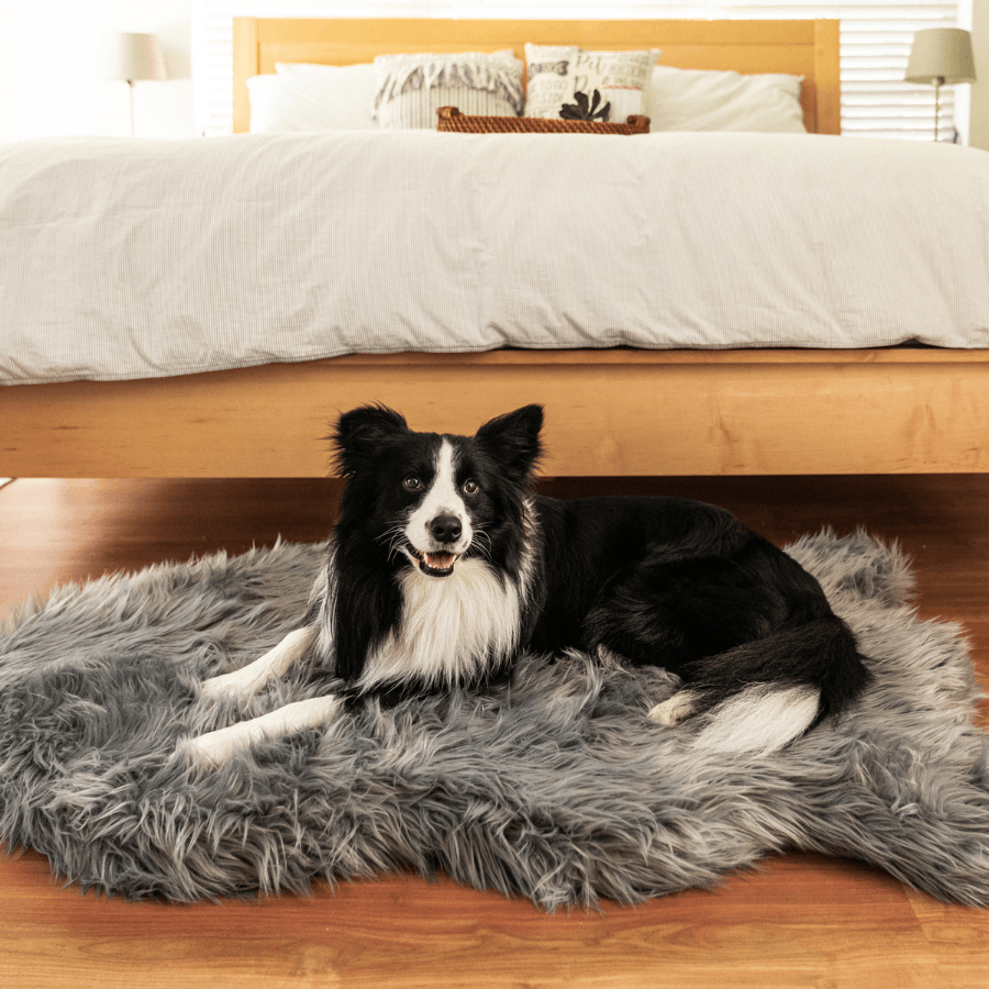 Orthopedic dog bed made of faux fur - anthracite grey