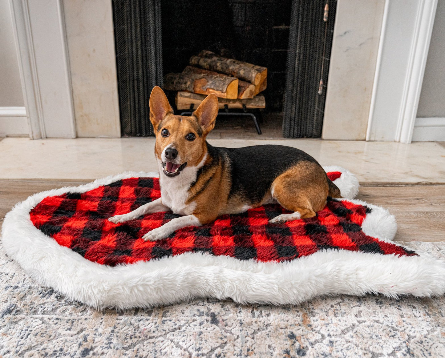 Orthopedic Dog Bed Cover Faux Fur - Curve Red & Black Check (Bed Not Included)