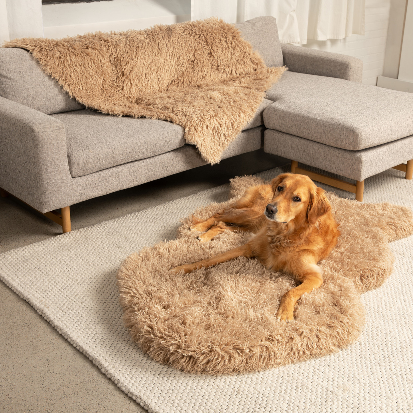 Orthopedic Dog Bed with Waterproof Blanket - Plush Sheep Tan