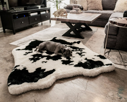 Animal Pattern Memory Foam Dog Bed - Black Faux Fur