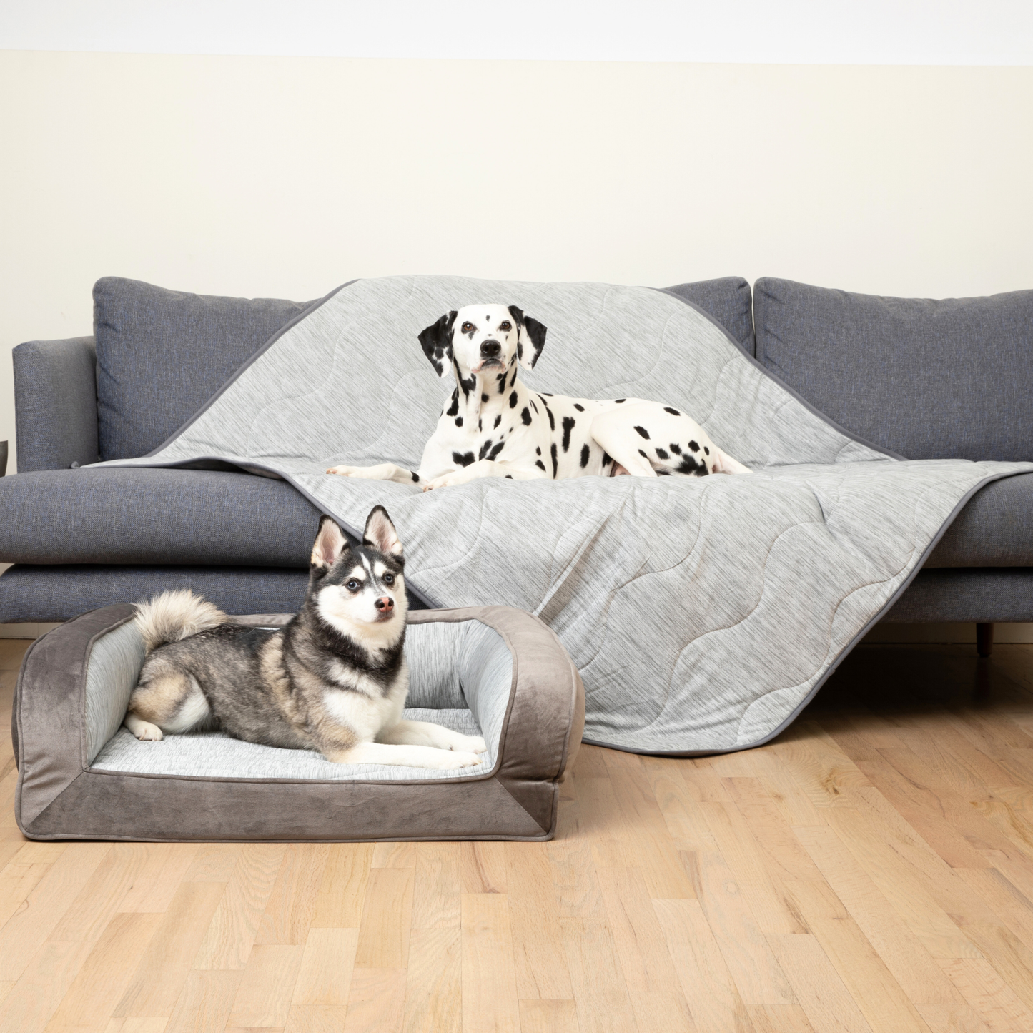 Cooling Bolster Dog Bed + Waterproof Blanket Bundle - Arctic Grey