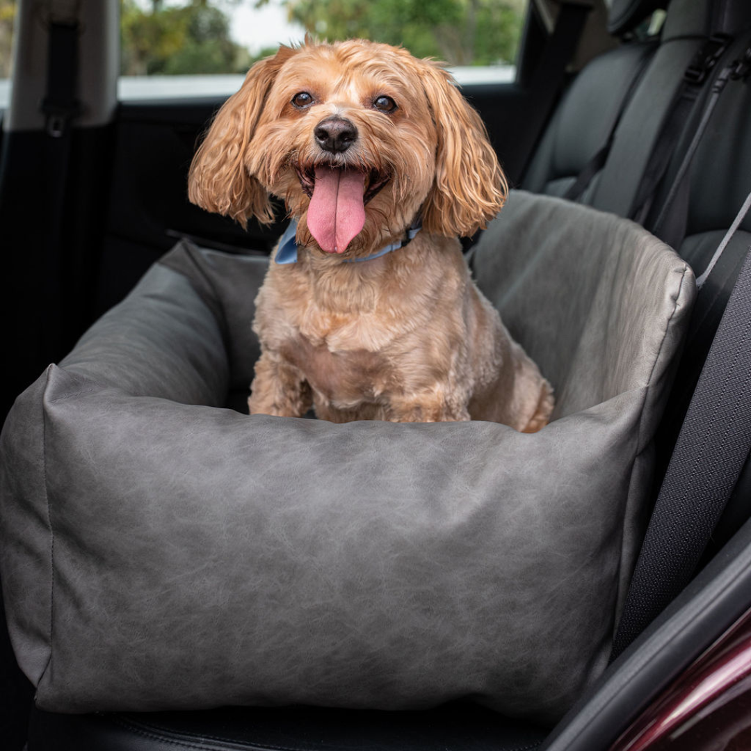 Faux Leather Memory Foam Dog Bed for Car - Slate Grey