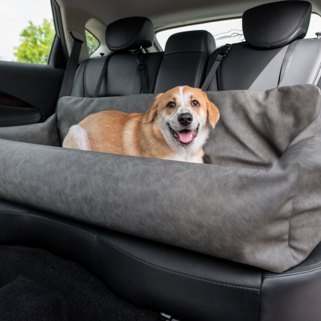 Faux Leather Memory Foam Dog Bed for Car - Slate Grey