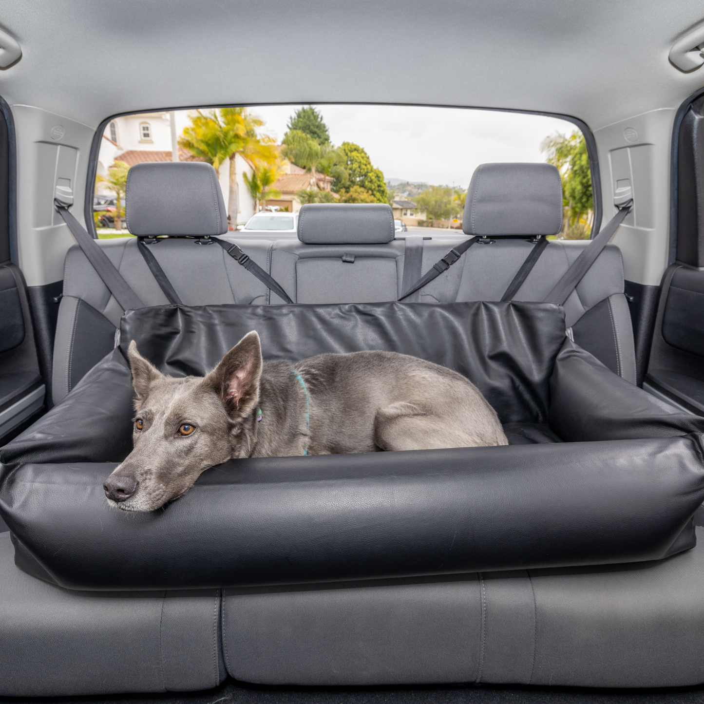 Faux Leather Memory Foam Dog Bed for Car - Black