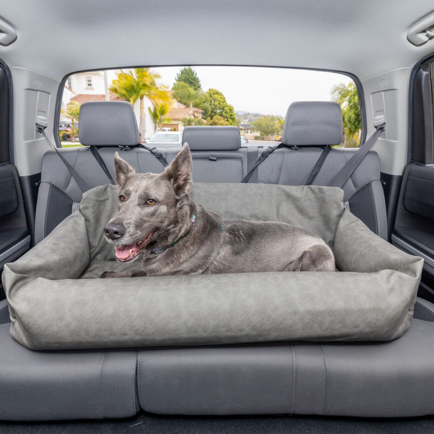 Faux Leather Memory Foam Dog Bed for Car - Slate Grey