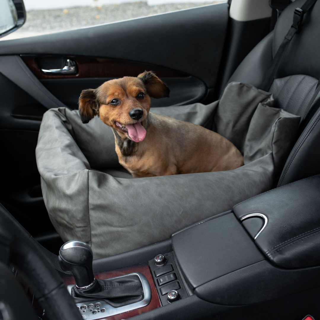 Faux Leather Memory Foam Dog Bed for Car - Slate Grey