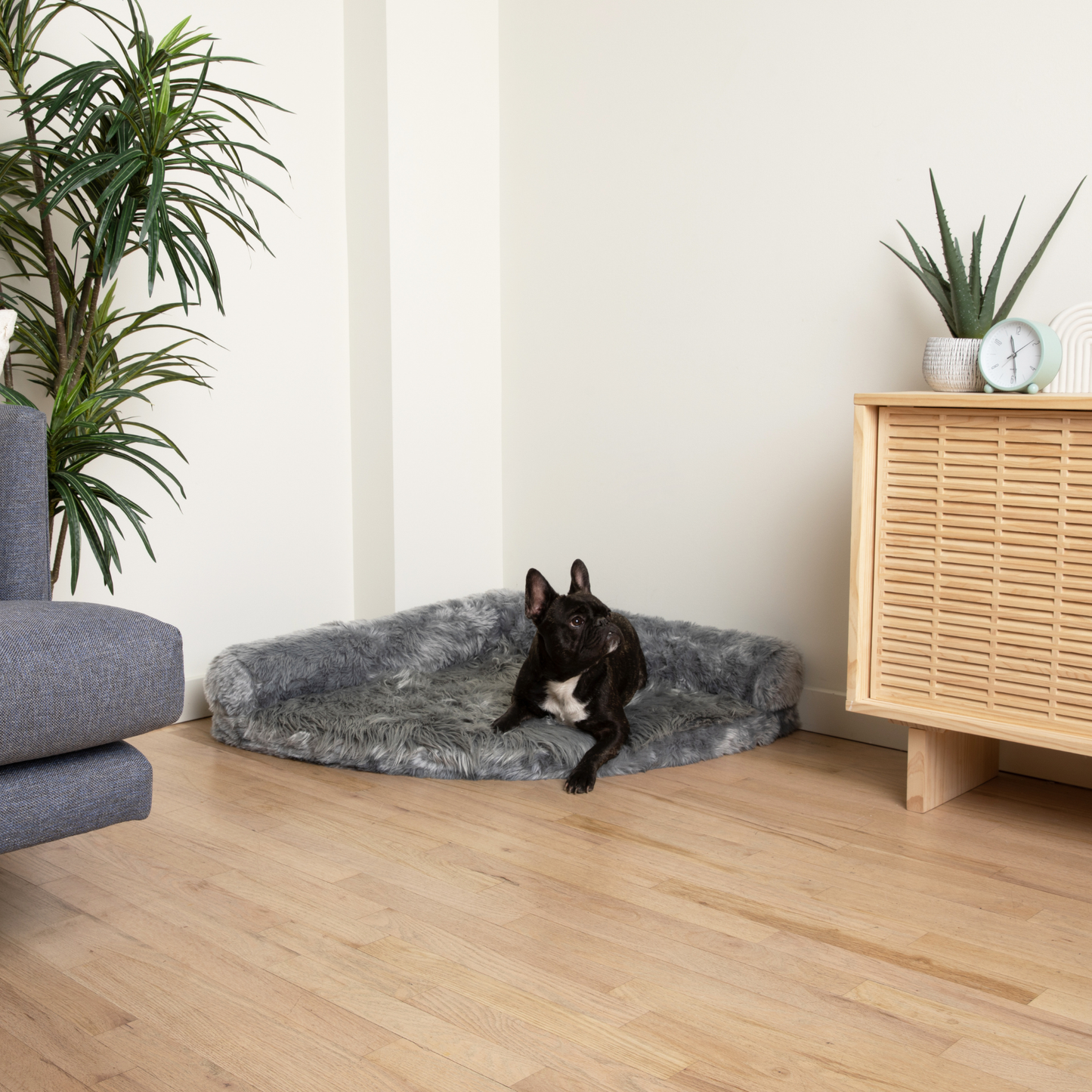 Corner Memory Foam Dog Bed - Charcoal Grey