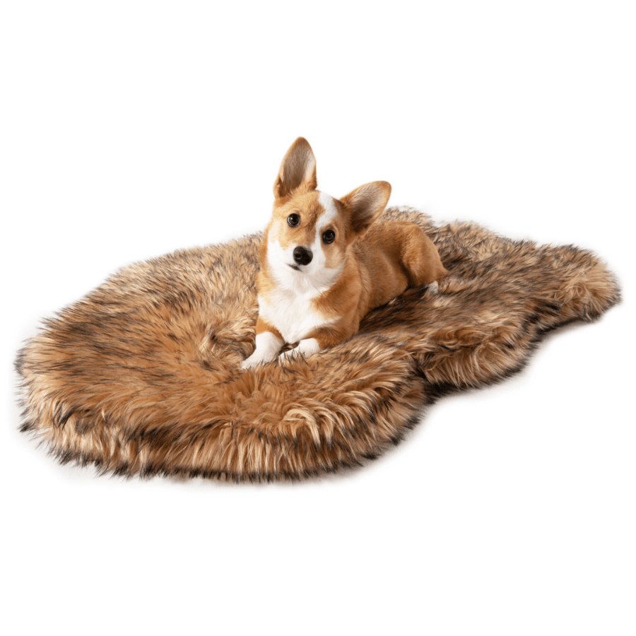 Sable Tan Faux Fur Orthopedic Dog Bed + Free Red Black Check Cover