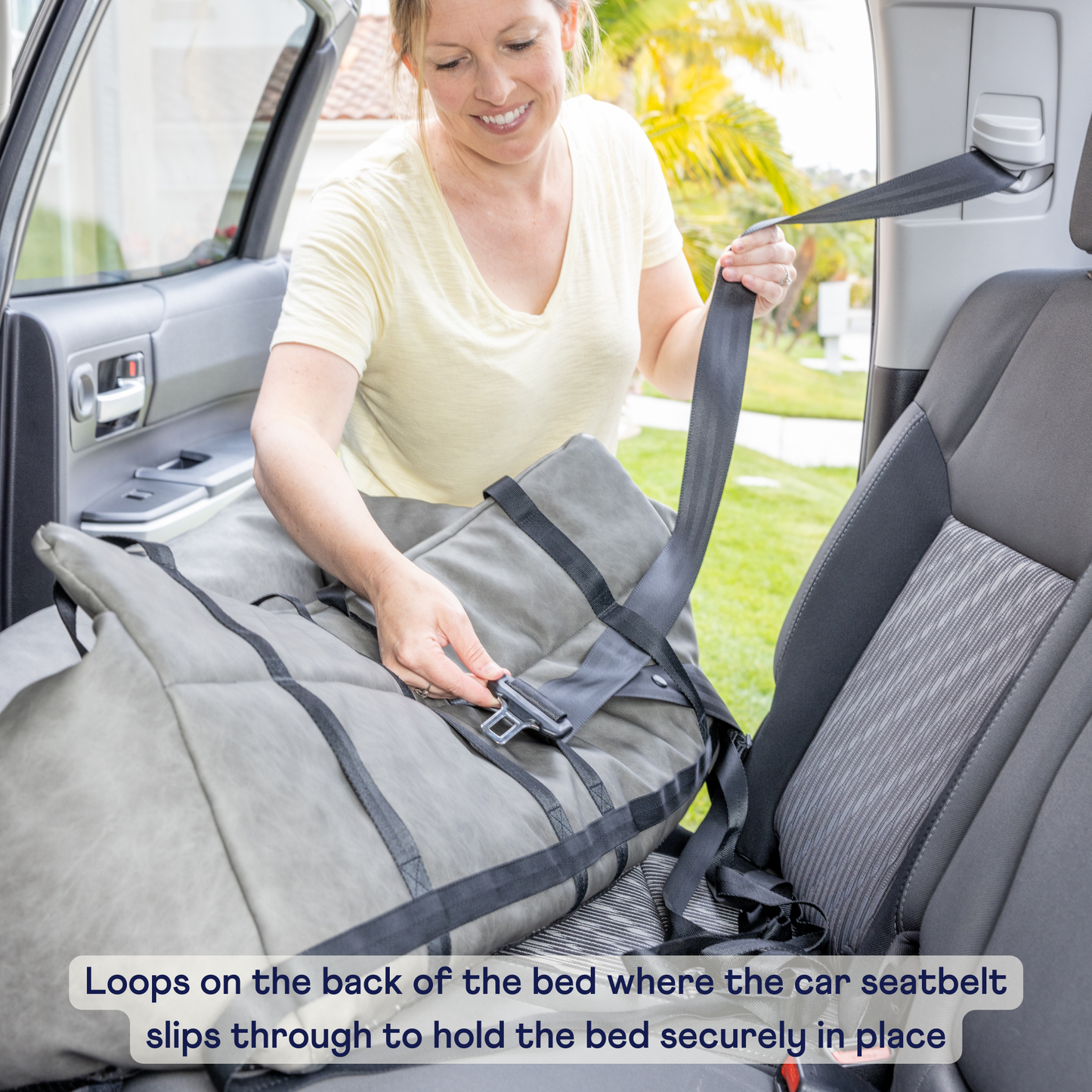 Faux Leather Memory Foam Dog Car Bed - Camel