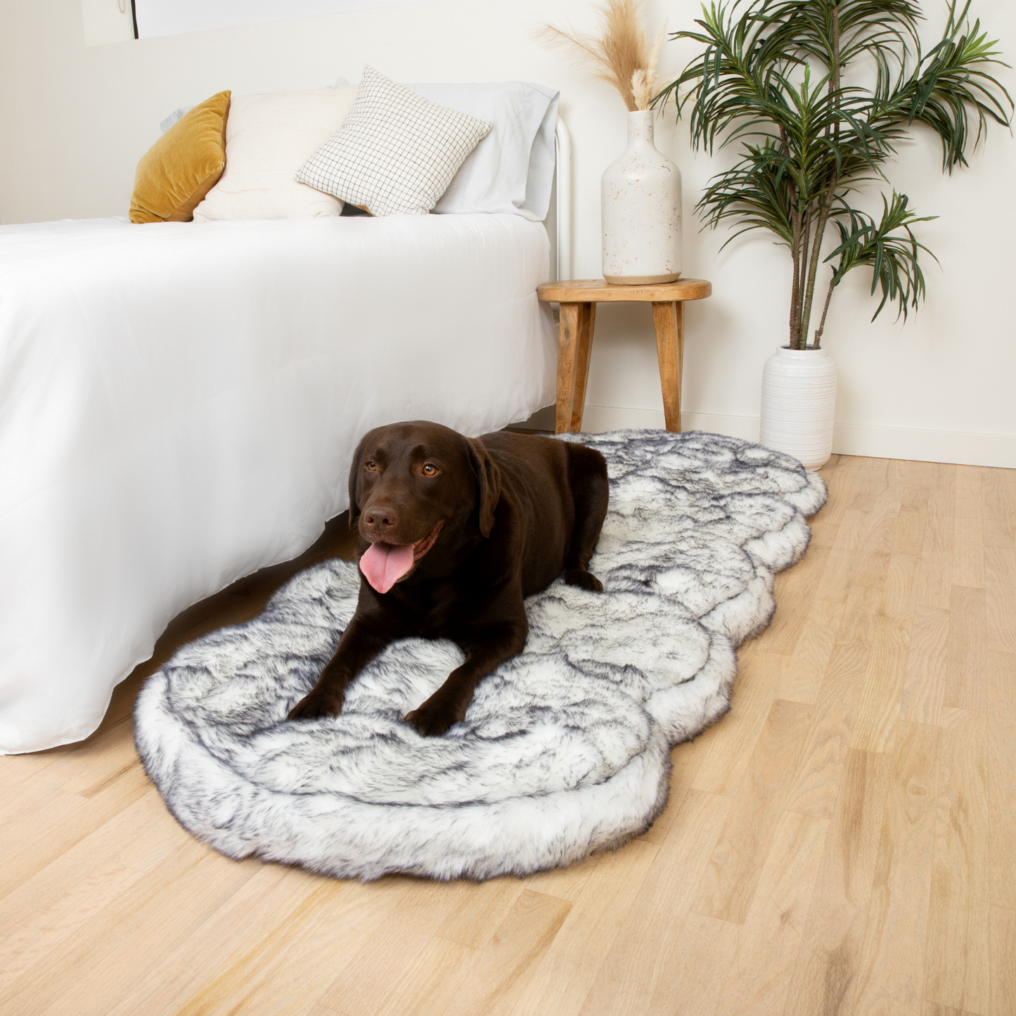 Runner Faux Leather Dog Bed with Memory Foam - Plush Arctic Fox