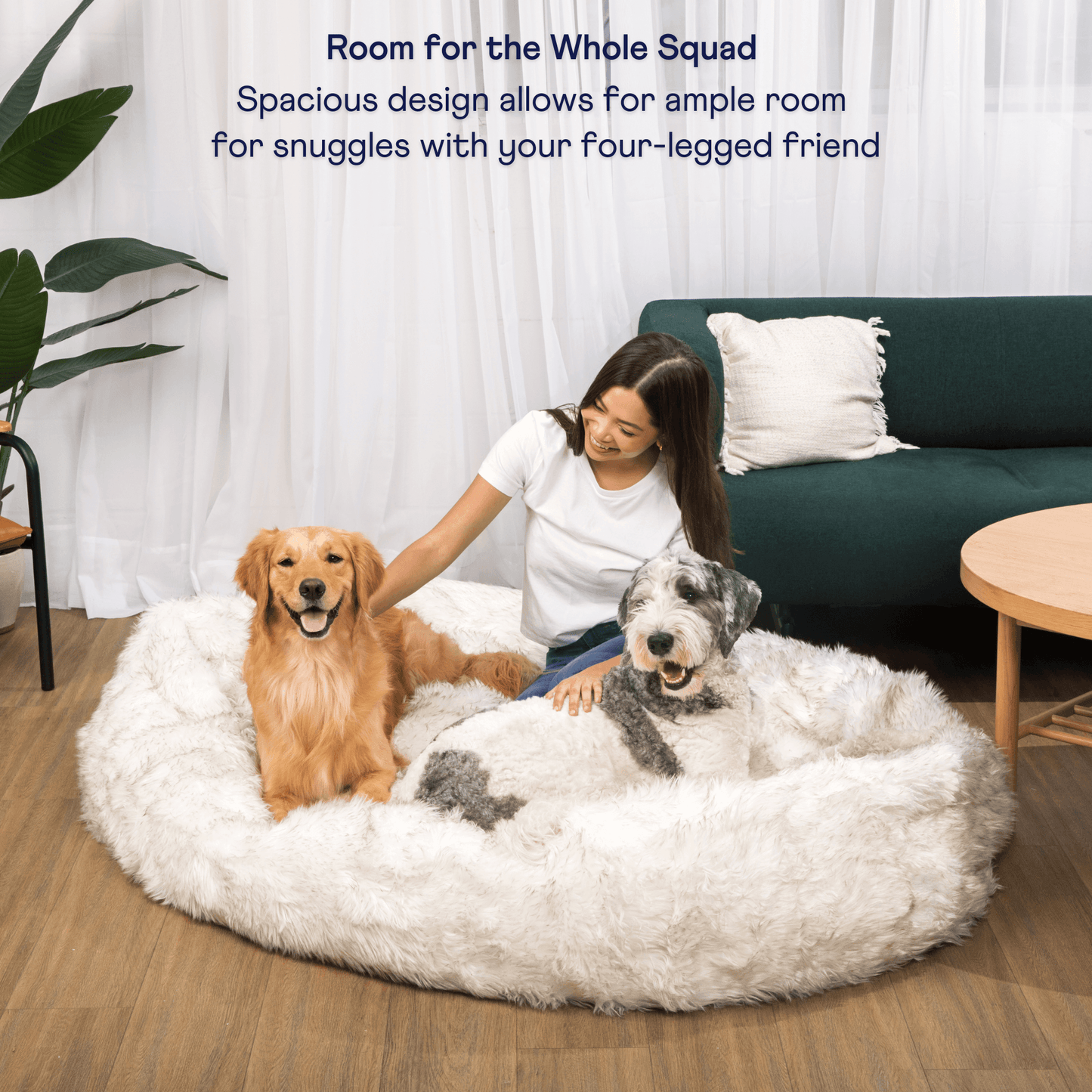 Faux Fur Dog Bed with Memory Foam - White with Brown Accents