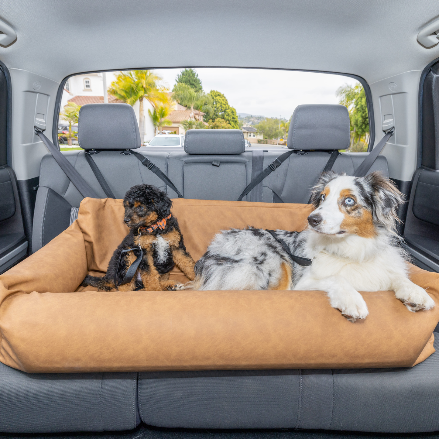Faux Leather Memory Foam Dog Car Bed - Camel
