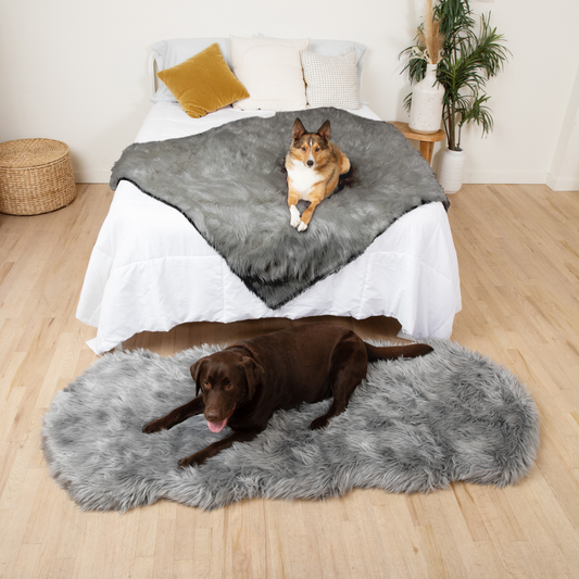 Orthopedic dog running bed with waterproof blanket - anthracite grey