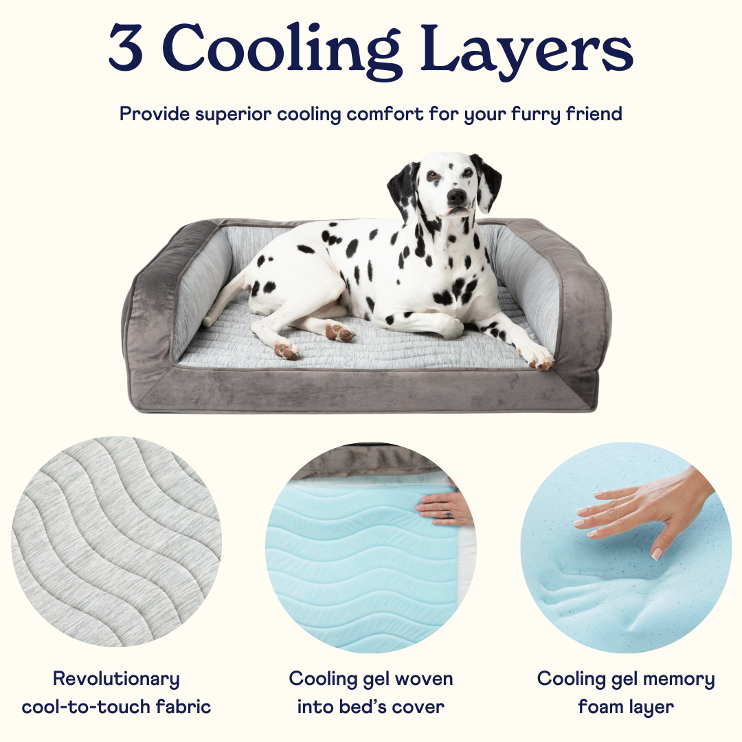 Cooling Bolster Dog Bed + Waterproof Blanket Bundle - Arctic Grey