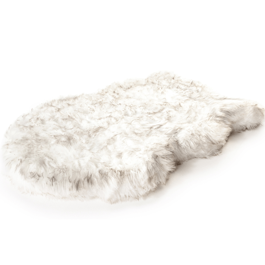 Orthopedic dog bed made of faux fur - curve white with brown accents