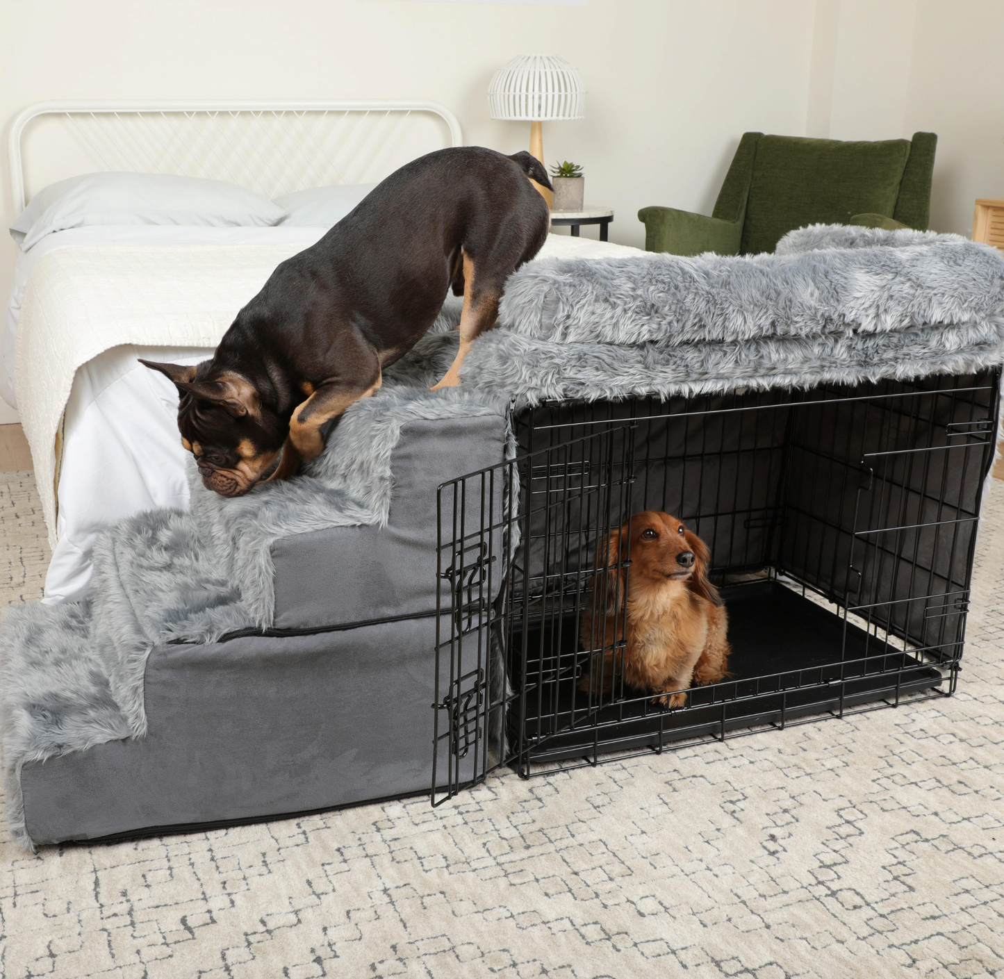Side bed dog box set & stairs