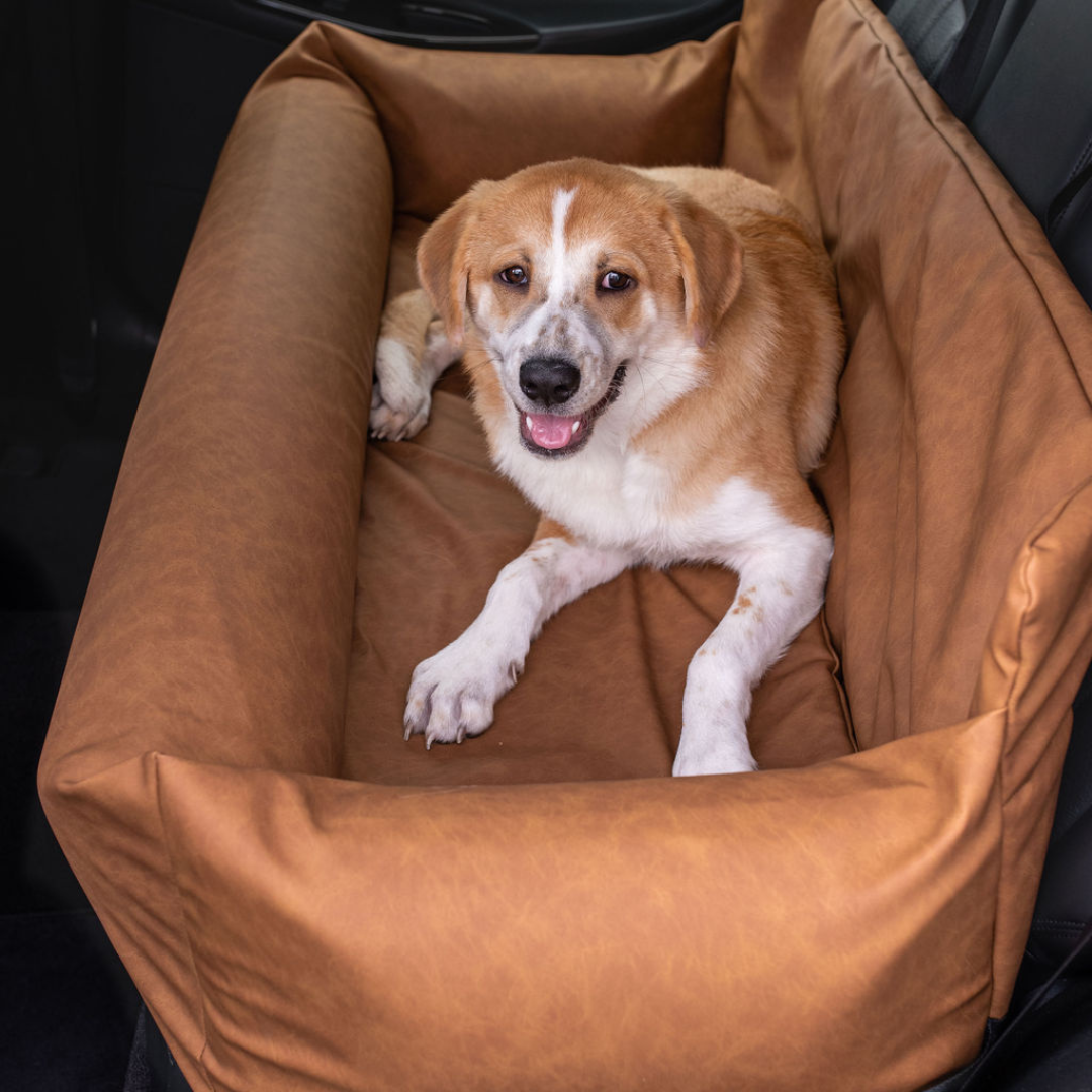 Faux Leather Memory Foam Dog Car Bed - Camel