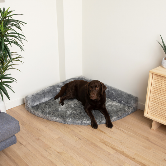 Corner Memory Foam Dog Bed - Charcoal Grey