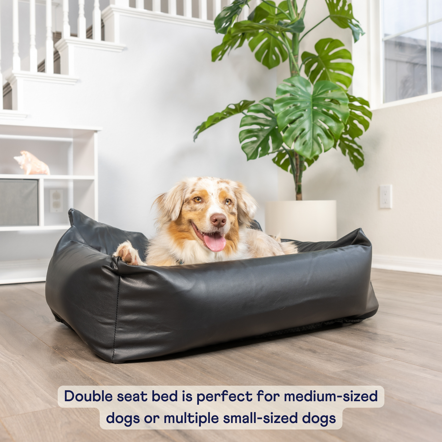 Faux Leather Memory Foam Dog Bed for Car - Black