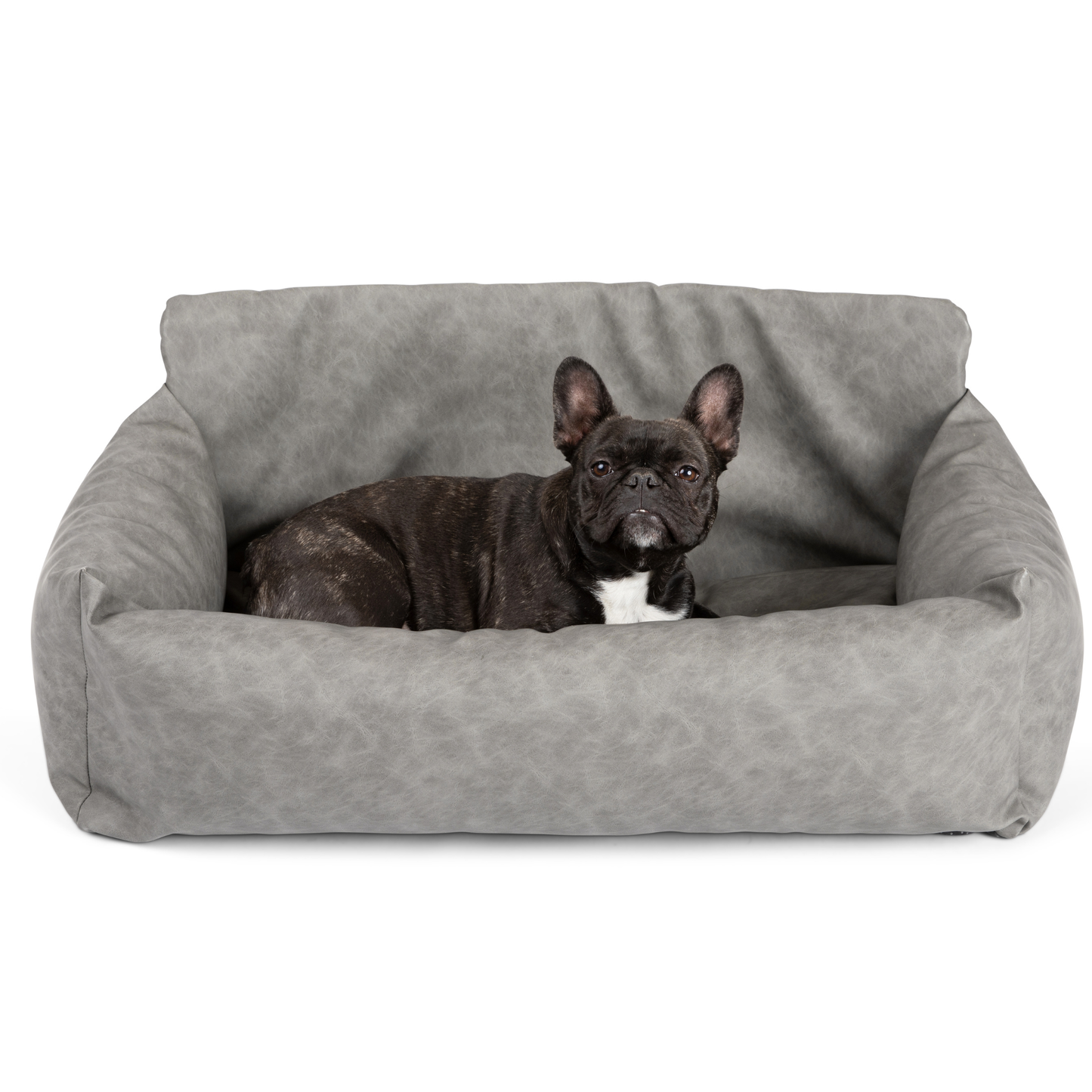 Faux Leather Memory Foam Dog Bed for Car - Slate Grey
