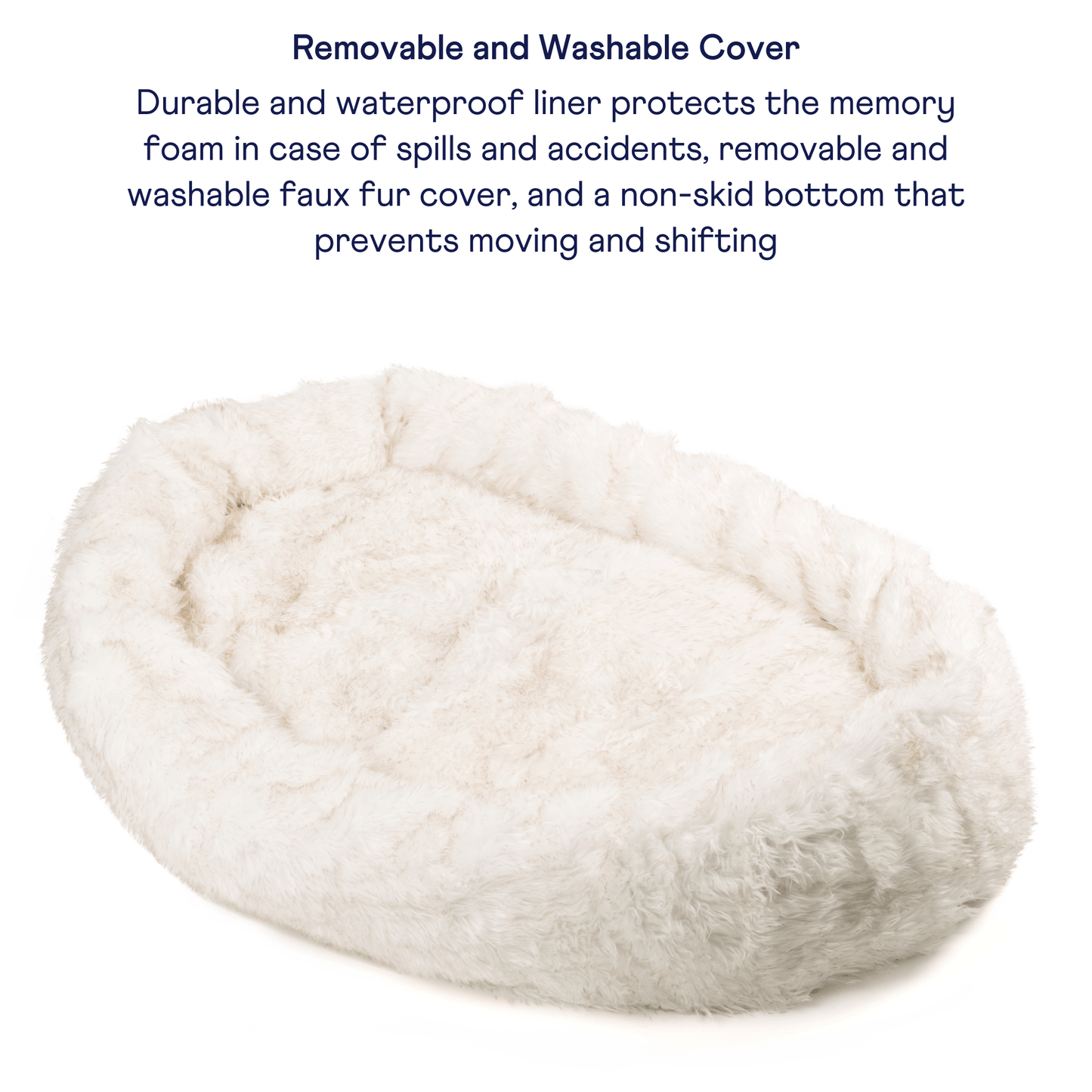 Faux Fur Dog Bed with Memory Foam - White with Brown Accents
