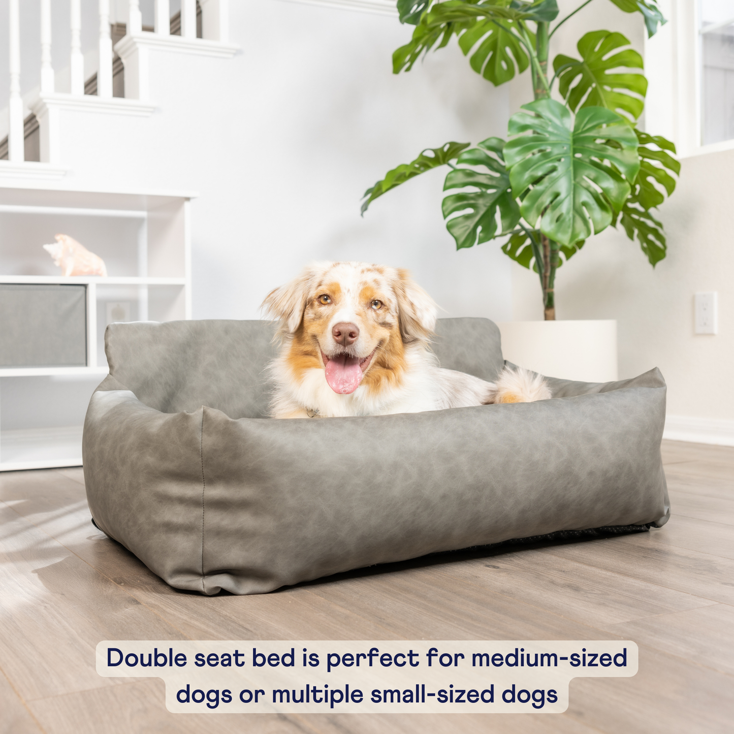 Faux Leather Memory Foam Dog Bed for Car - Slate Grey