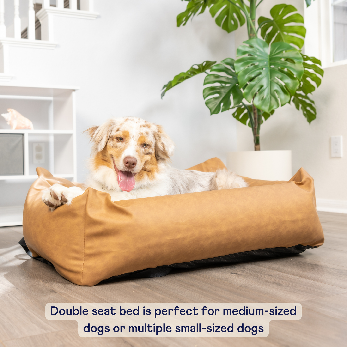 Faux Leather Memory Foam Dog Car Bed - Camel