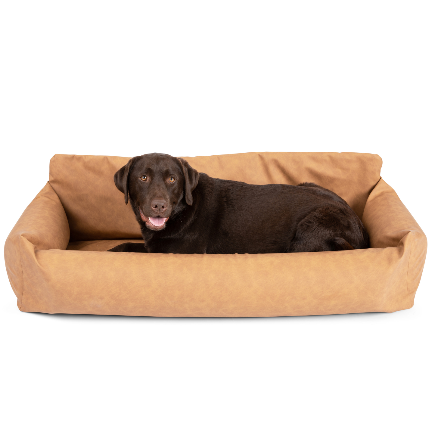 Faux Leather Memory Foam Dog Car Bed - Camel