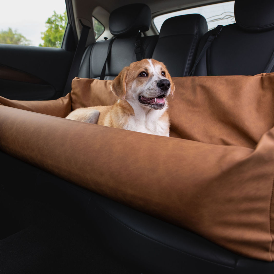 Faux Leather Memory Foam Dog Car Bed - Camel
