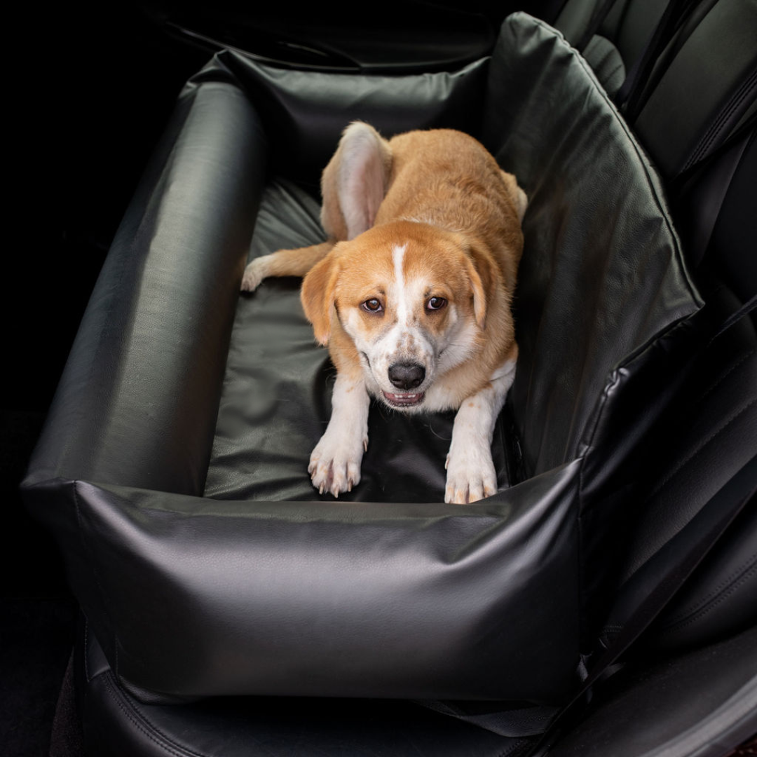 Faux Leather Memory Foam Dog Bed for Car - Black
