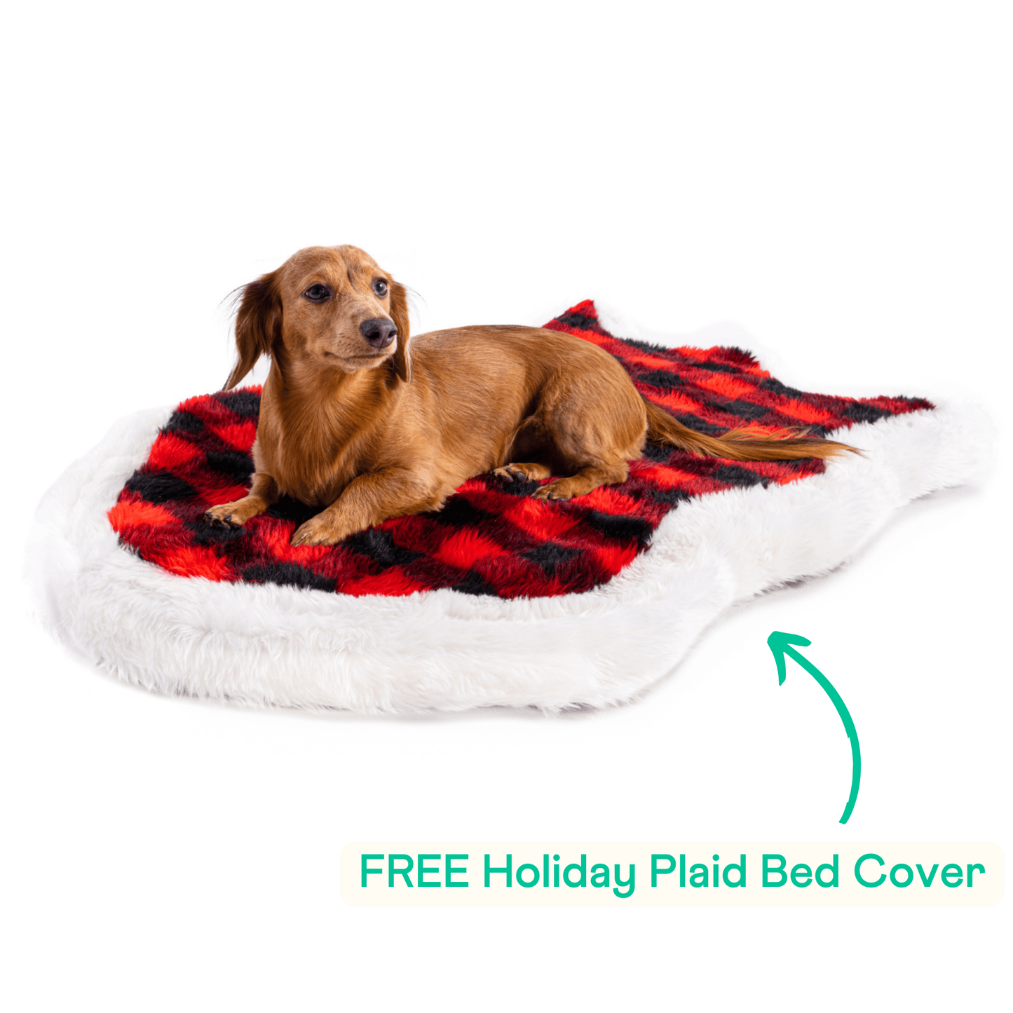 Sable Tan Faux Fur Orthopedic Dog Bed + Free Red Black Check Cover