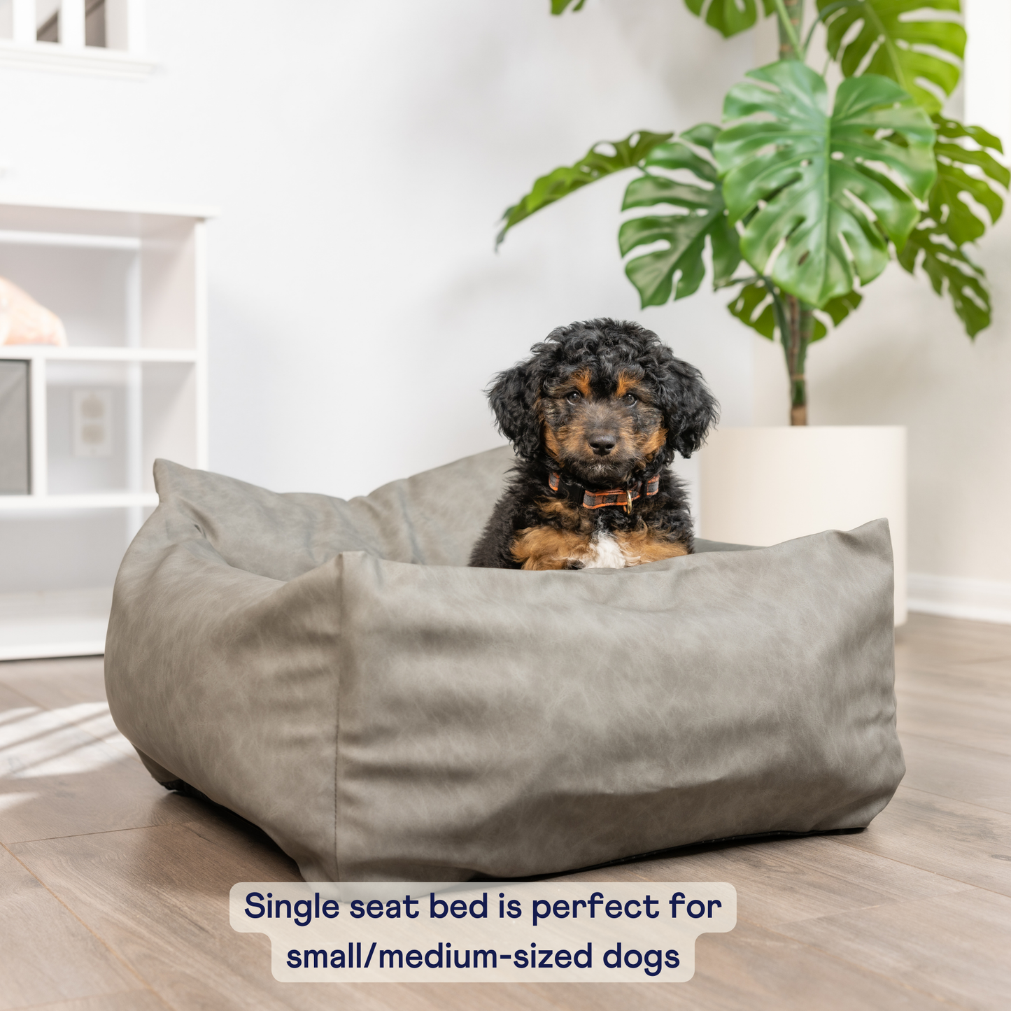 Faux Leather Memory Foam Dog Bed for Car - Slate Grey