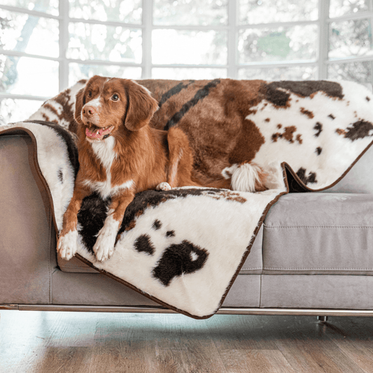 Waterproof blanket for dogs - brown with faux cowhide pattern