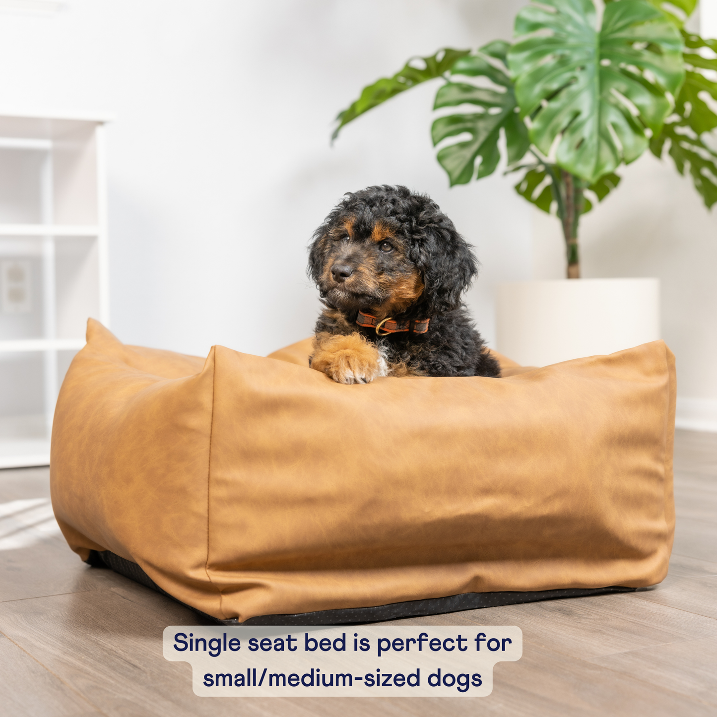 Faux Leather Memory Foam Dog Car Bed - Camel