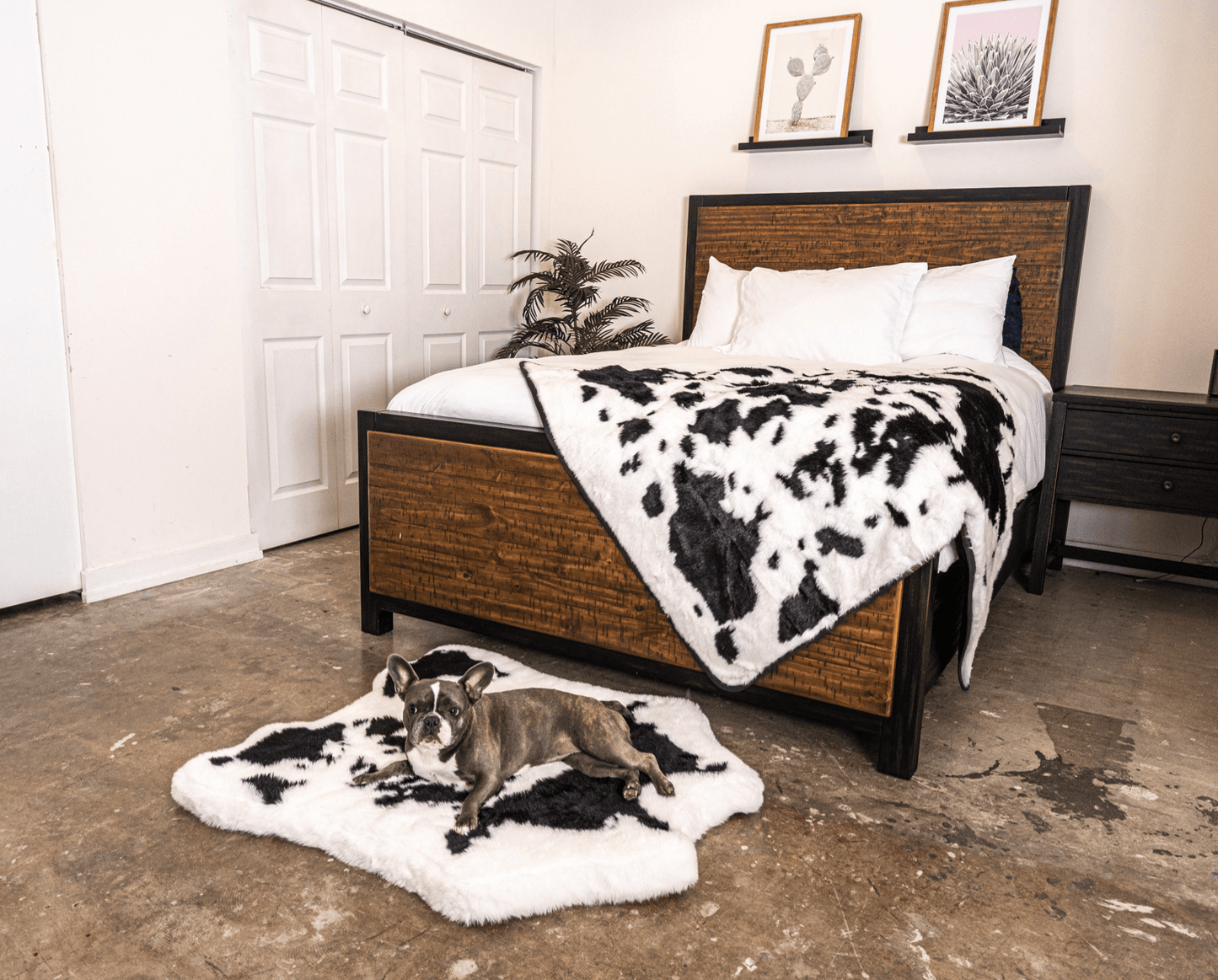 Junior Memory Foam Dog Bed with Matching Waterproof Blanket - Black Faux Fur
