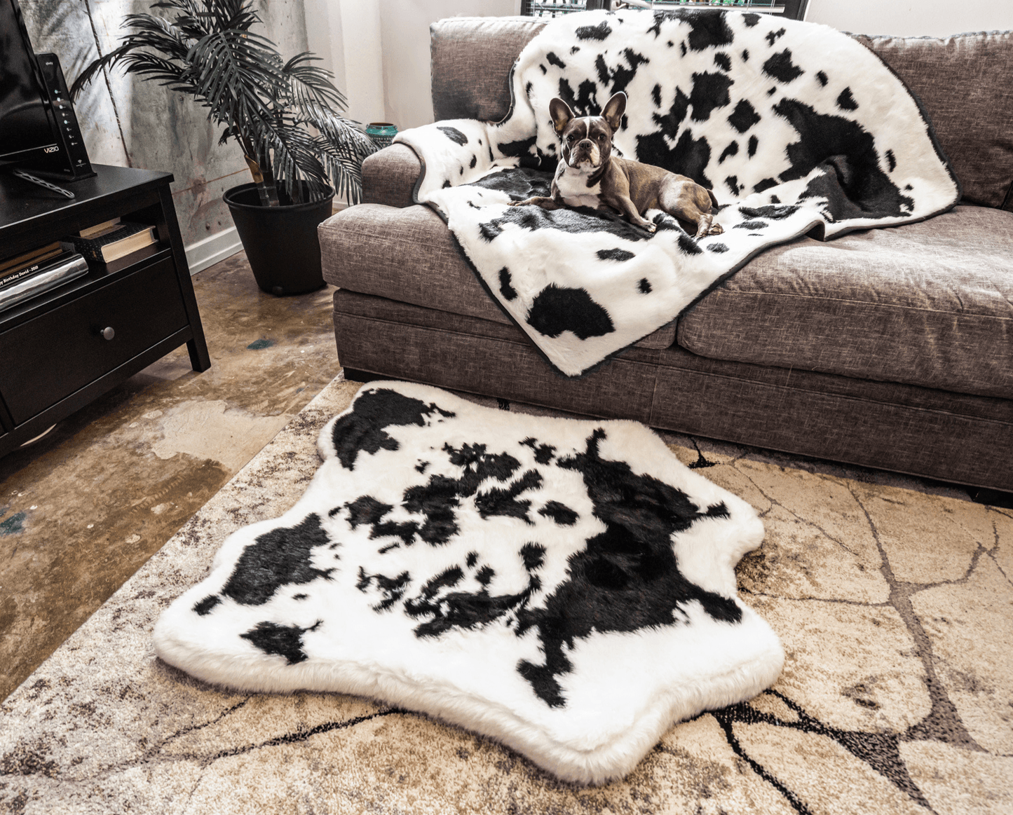 Junior Memory Foam Dog Bed with Matching Waterproof Blanket - Black Faux Fur