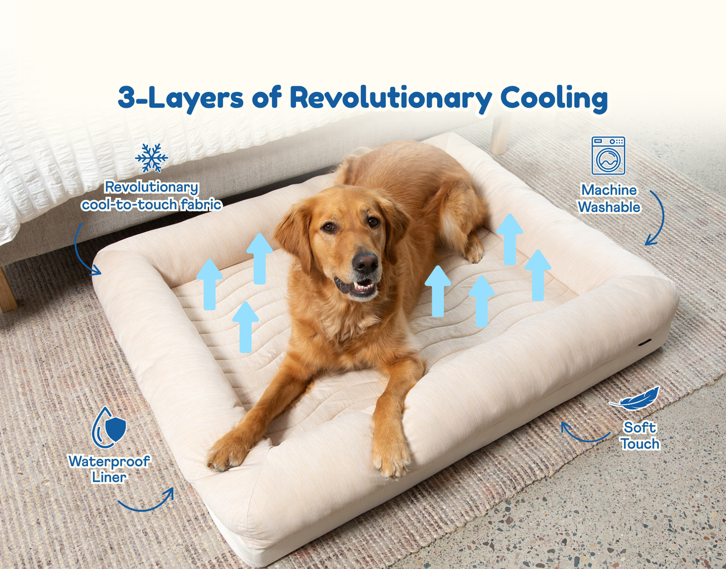 Cooling 4-bolster dog bed - Arctic Sand