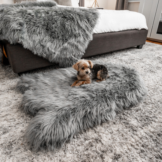 Orthopedic dog bed made of faux fur - anthracite grey