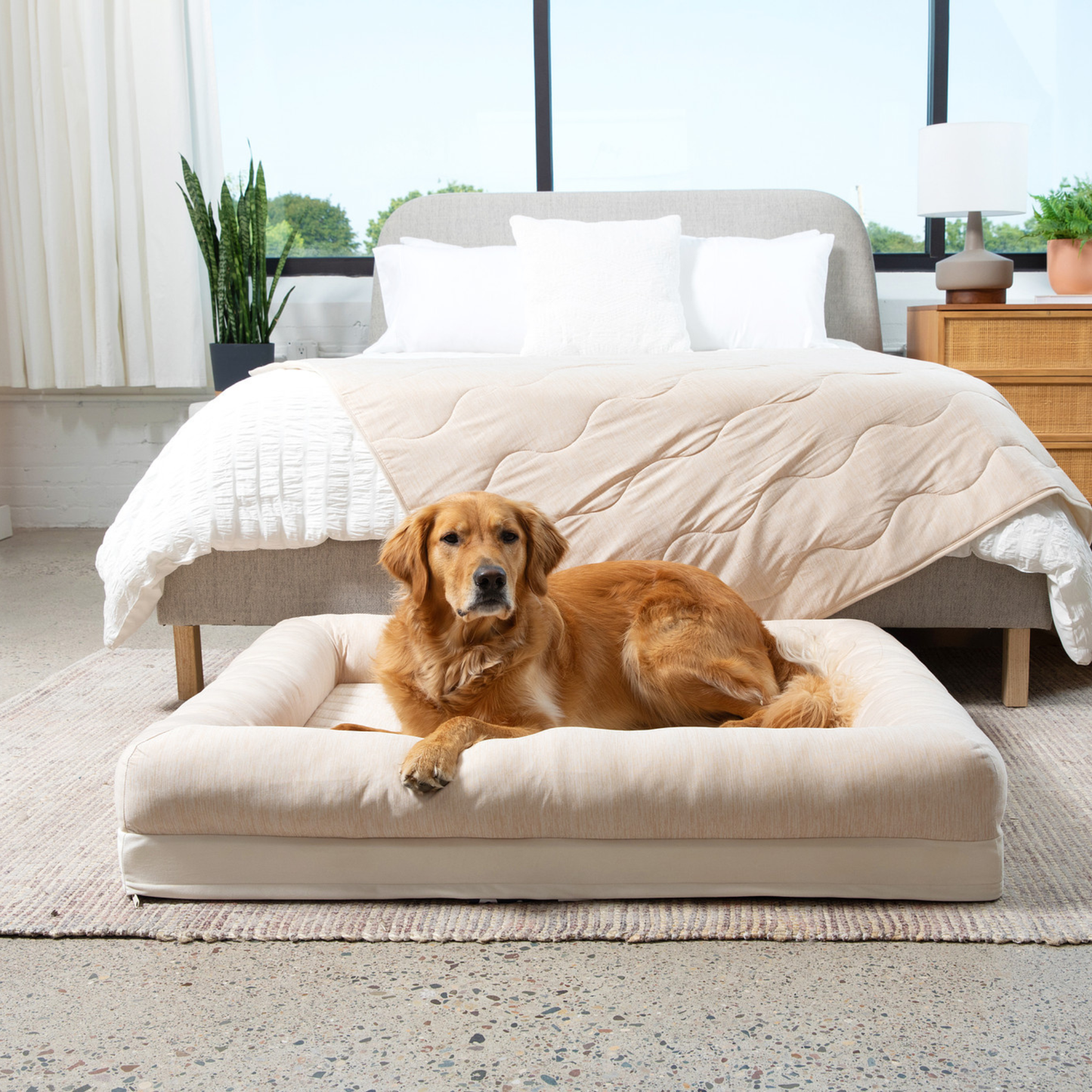 Cooling 4-bolster dog bed - Arctic Sand