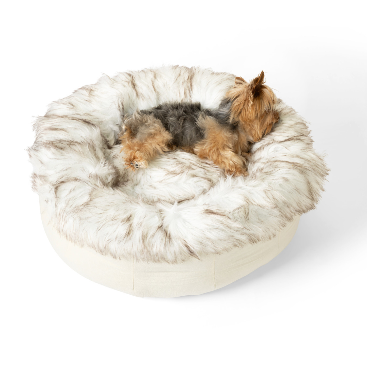 Donut Dog Bed - White with Brown Accents
