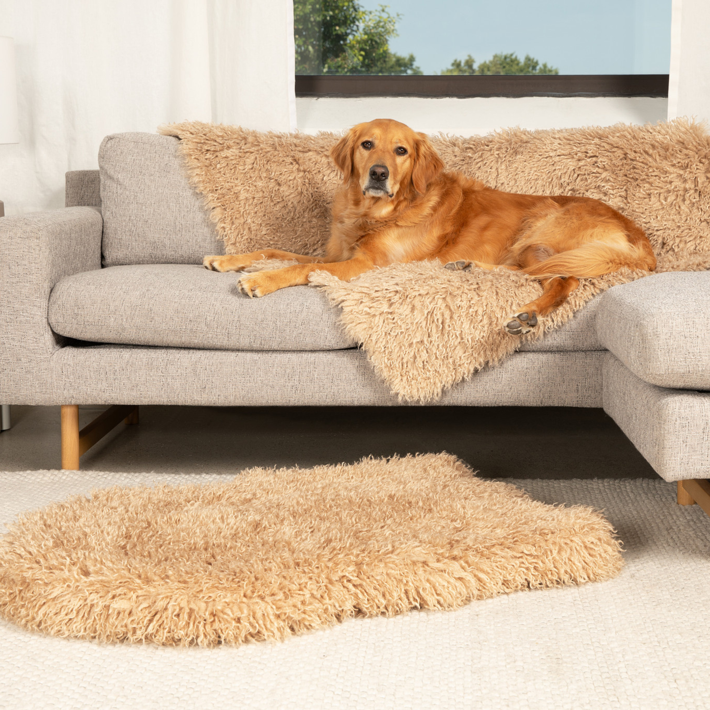 Orthopedic Dog Bed with Waterproof Blanket - Plush Sheep Tan