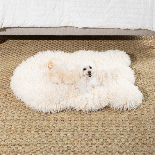Orthopedic dog bed made of faux fur - plush sheep ivory
