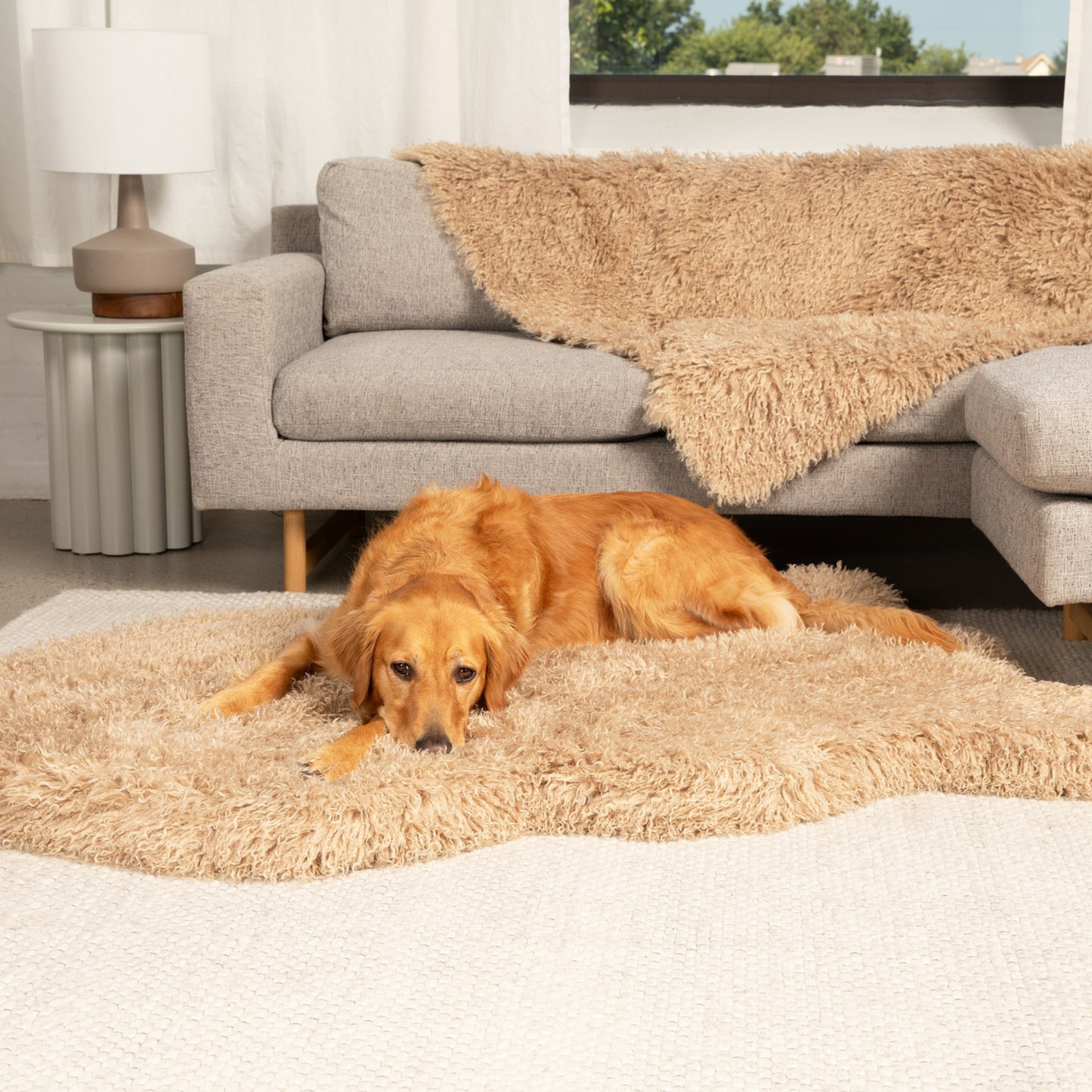 Orthopedic Dog Bed with Waterproof Blanket - Plush Sheep Tan
