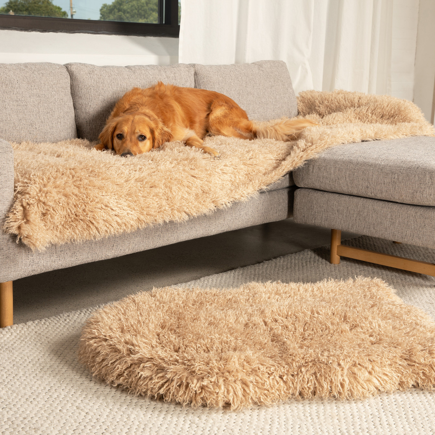 Waterproof Bed Runner for Dogs - Plush Sheep Tan