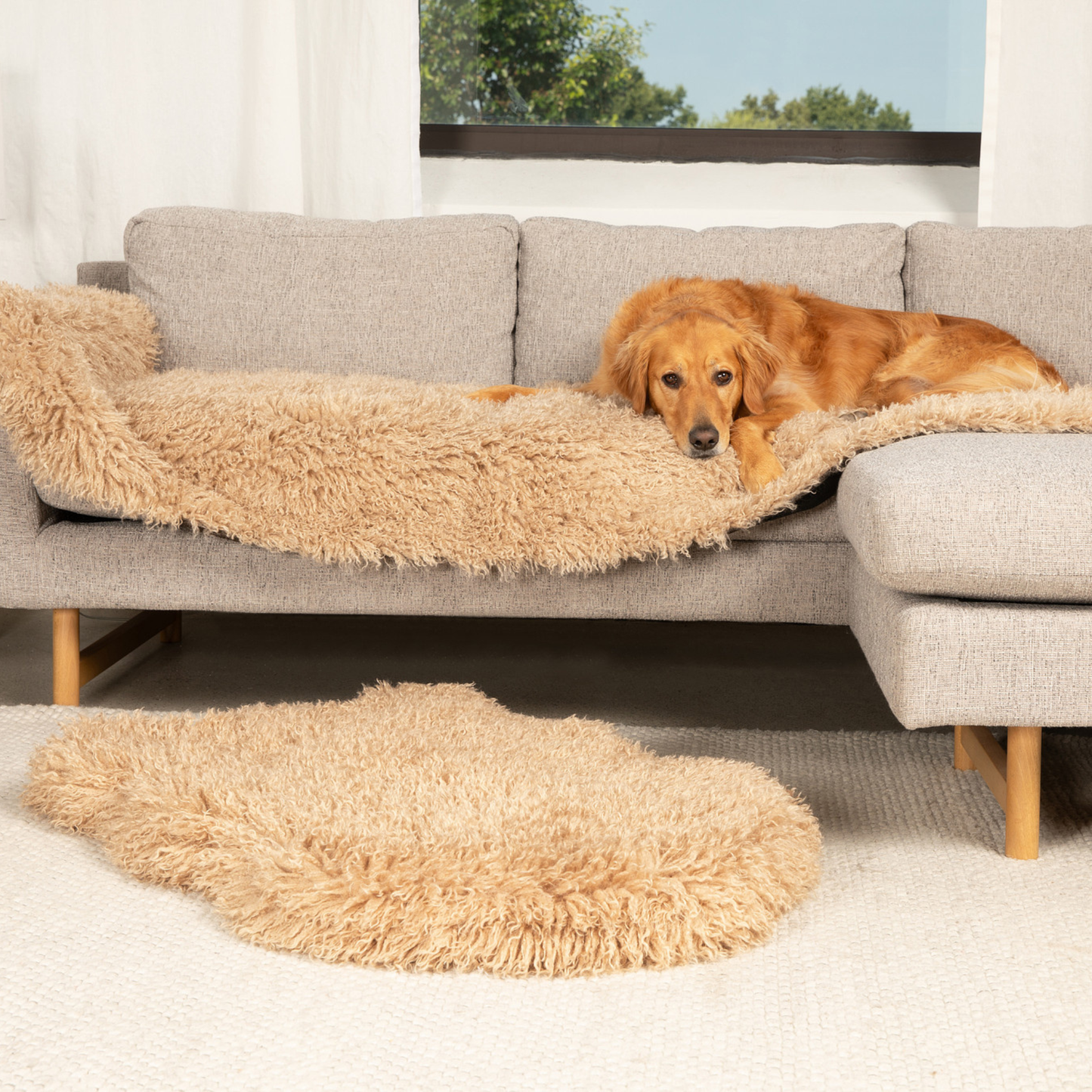 Orthopedic Pet Bed with Matching Runner - Plush Sheep Tan
